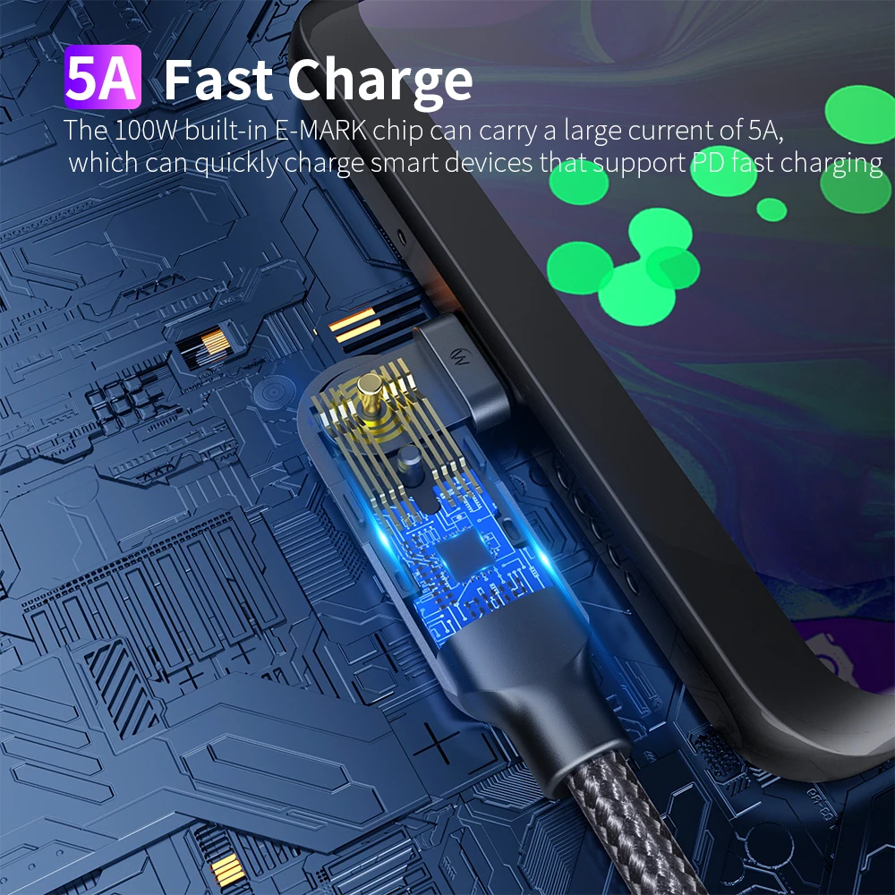 5A USB Type-C na Type-C PD kabel za brzo punjenje 60W/100W rotirajući koljeni 180 stupnjeva Type-C podatkovni kabel za Samsung Huawei Xiaomi_voghion.com