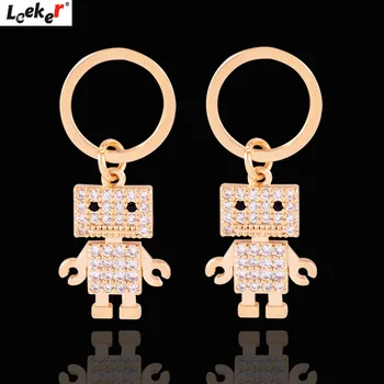 

LEEKER Lovely Robot Women Dangle Hoop Earrings Yellow Gold Silver Color Full Tiny Shiny Crystal Drop Earrings Jewelry 151 LK7