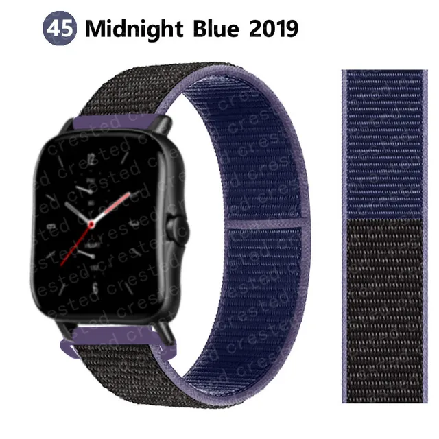 20/22mm Nylon band For Amazfit GTS/2/2e/GTS2 Mini/GTR 3 Pro 42mm/47mm/GTR2/2e/stratos 2/3 Sport Loop Bracelet Amazfit bip strap Midnight Blue 43