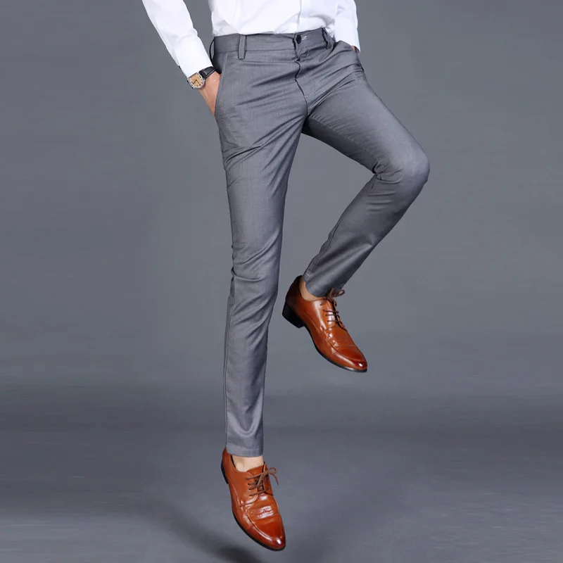 

2019 Men Fine Wool In Winter To Keep Warm Pure Color Fashion Business Formally Suit Pants / Male Leisure Pants Trousers