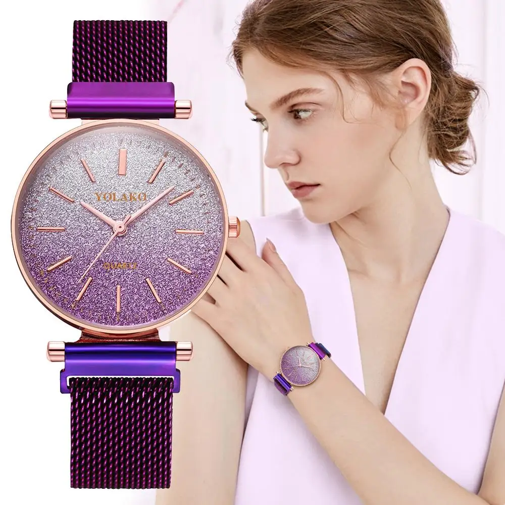 Montre femme Топ люксовый бренд женские часы из розового золота простая мода Звездное небо магнит часы розовые женские платья Наручные часы