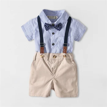 

0-24M Newborn Kid Baby Boy Gentleman Clothes set Formal Party Romper Bib Shorts 2PCS Fashion Cotton Little Man Outfits