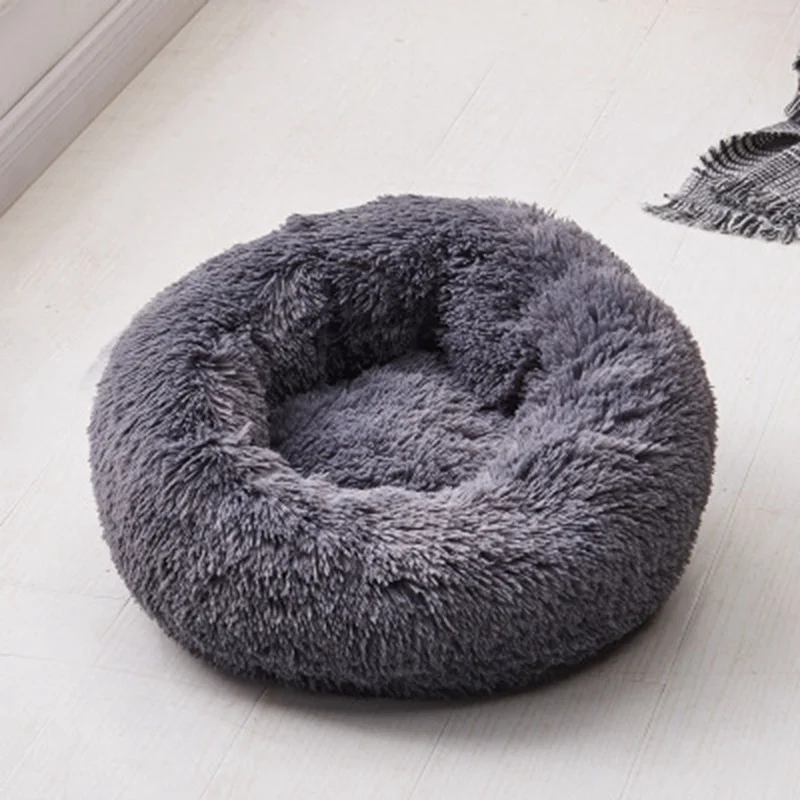 Fleece Cat Beds Round Pet Bed For Cats Dog Plush Bed House For Cat Kitten Marshmallow Cat Bed Mat Cushion Kennel Pet Supplies - Цвет: dark gray