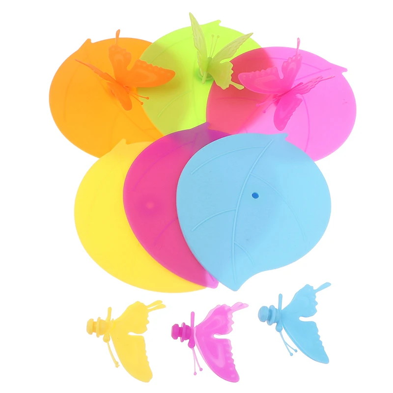 3Pcs Fashion Colorful Lovely 3D Butterfly + Leaves Silicone Cup Cover 10.5 cm Dustproof Seal Lid Glass Ceramic Plastic Mug Cap | Дом и сад