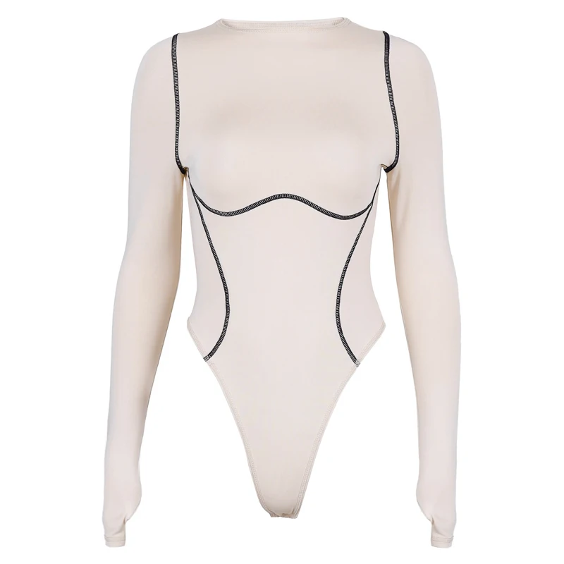 С длинным рукавом полосатая линия лоскутное bodycon сексуальный комбинезон осень зима для женщин уличная одежда женский боди