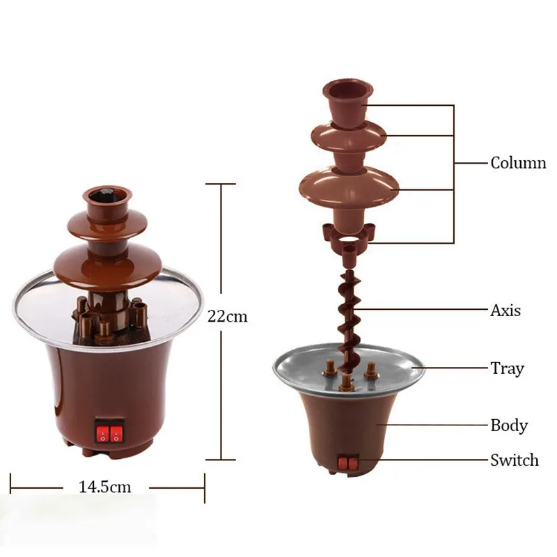 Três camadas mini fonte de chocolate fondue