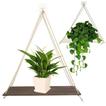 

Economical Wooden Storage Board Flower Pot Rack Wall Shelf Home Decoration with Hanging Rope ds99