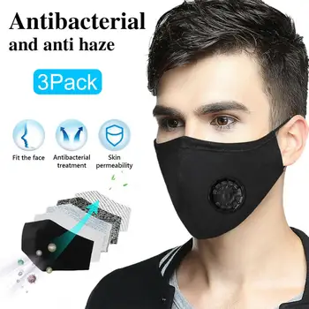 

Reusable PM2.5 Respirator Face Mask Mouth Dust Haze Anti Pollution Smoke Filter-3 Pack BLACK MASK