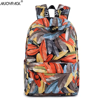 

Fashion Waterproof Polyester Women Backpack Multicolor Feather Printing Girls College Laptop Bookbags Lady Travel Daypacks