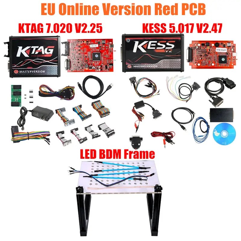 Новейший KESS V2.47 5,017 V2 KESS V5.017 K-TAG 7,020 K TAG 7,020 V2.25 4 светодиодный красный ЕС онлайн светодиодный BDM Рамка ECU Инструмент 9 ECU SW подарок - Цвет: KESS KTAG LEDBDM