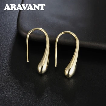 925 Silver Earring For Women Water Drop Gold Earrings Fashion Wedding Jewelry Gifts 3 Colors