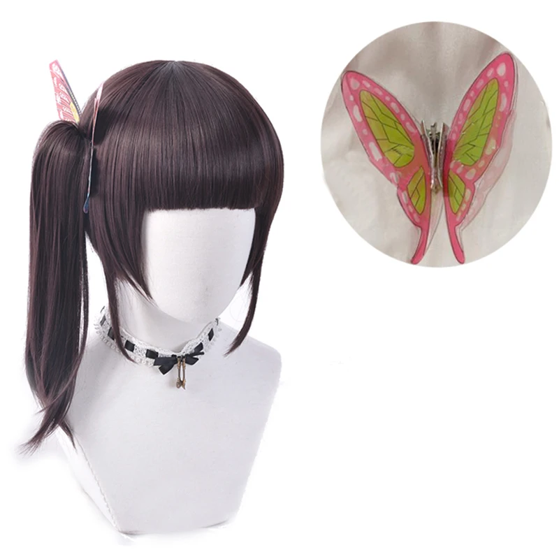 

Demon Slayer Kimetsu no Yaiba Kanawo Tsuyuri Kanao Heat Resistant Hair Wig Cosplay Costume Wigs + Butterfly hairpin headwear