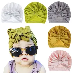 От 0 до 3 лет детская шапка; 18 цветов; вязаная шапочка для малыша Хлопок резиновые шапочки милый бант теплой детской одежды с проектом героев