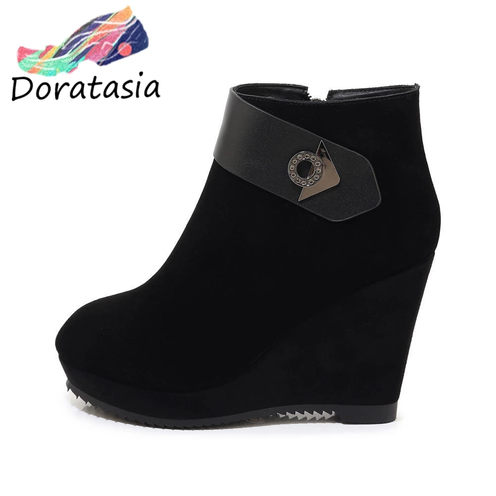 

2020 brand platform cow suede zip up wedges high heels Boots Female Shoes Woman comfortable ankle Boots Women Shoes