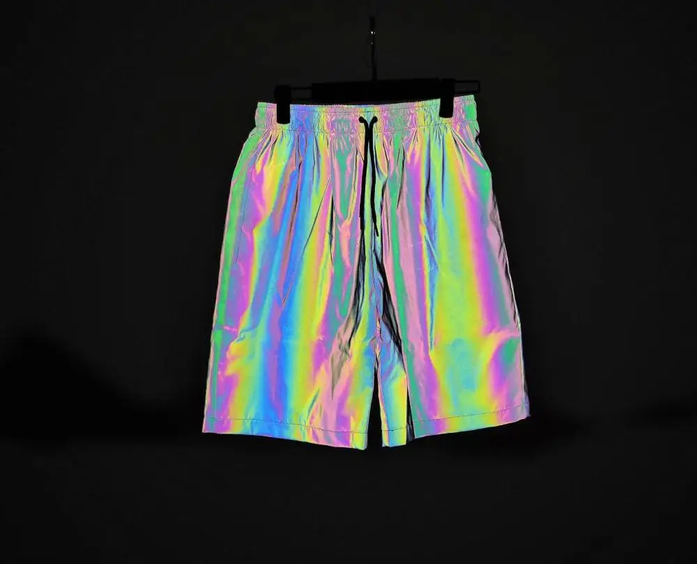 Мужские летние блестящие цветные светоотражающие шорты с эластичной резинкой на талии, шорты для уличных танцев, мужские повседневные шорты в стиле хип-хоп, панк