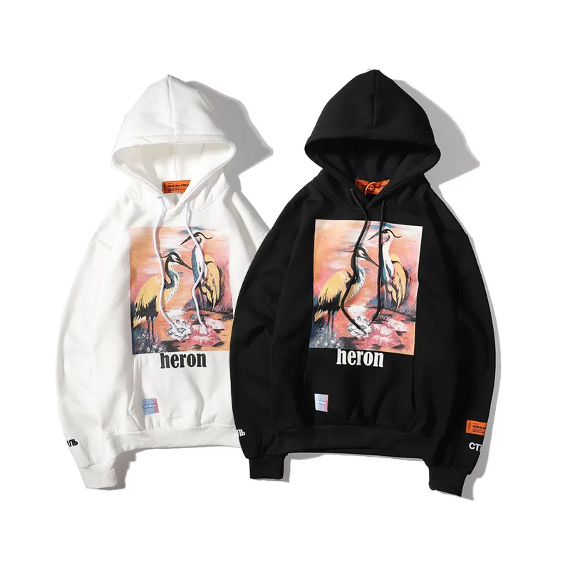 

2019 Autumn And Winter Europe And America Popular Brand Crane Pink Totem Online Celebrity Hoodie Men's Sweatshirts & Hoodies Men