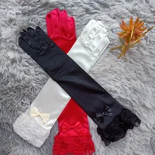 17 Inches Satin Lace Female Wedding Elbow Finger Gloves for Women Lady Marriage Accessories for Bridal