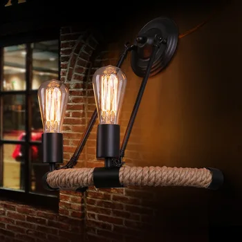 

Iron Retro Hemp Rope Wall Lamps Vintage Industrial Lighting Pendant Lights Industrial Style Loft American Country 110-240v E27