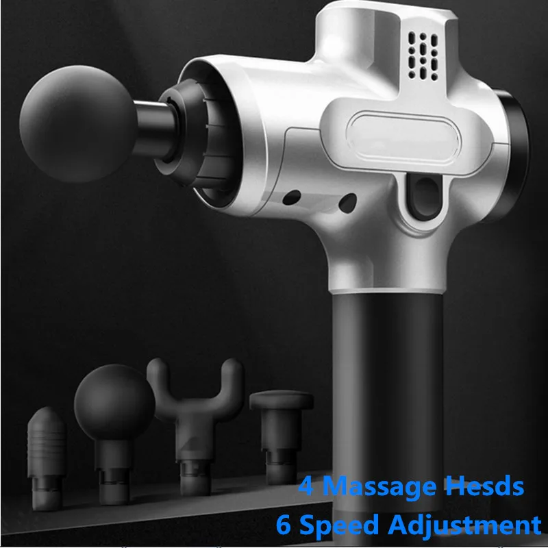 

Black Electronic Therapy Body Massage Guns 24V LED Massage Guns Body Muscles Relaxing Relief Pains 4 Heads 6 Speed Equipment