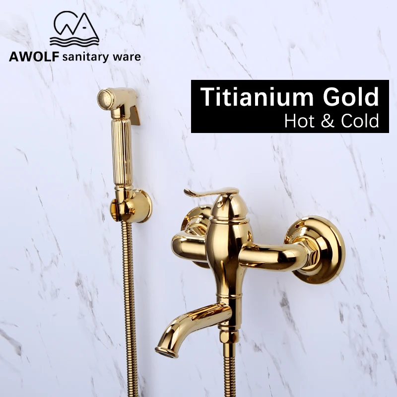 Hand Held Toilet Bidet Sprayer Shiny Gold Douche Kit Solid Brass Hot