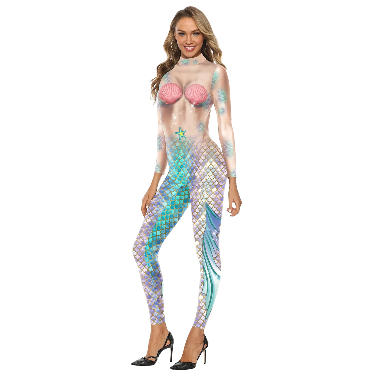 Сексуальный полноразмерный спортивный комбинезон для женщин Collant Mermaid Fitnes одежда для женщин вечерние синий 60H018