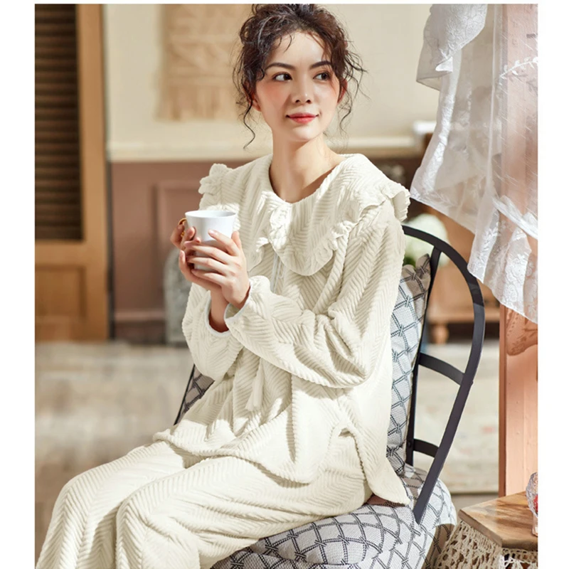 

Autumn and winter ladies pajamas simple casual college style small fresh long-sleeved two-piece home service suit JJF0188