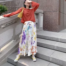 Цветная плиссированная Женская юбка с цветочным принтом осенние модные женские юбки