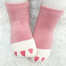 Плотные детские носки с котом розовые зимние мягкие теплые пушистые носки для детей теплые хлопковые носки-тапочки для маленьких мальчиков и девочек