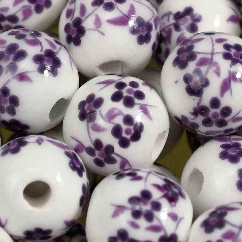 

8 Colour 20PCS/Lot Ceramic Beads for Making Jewelry 10MM Floral Pattern String Round Bead to Diy Bracelet