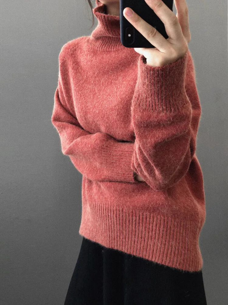 yellow sweater YYGegew cashmere autumn winter thick Sweater Pullover women long sleeve oversize high-Neck  basic chic knit sweater top brown sweater