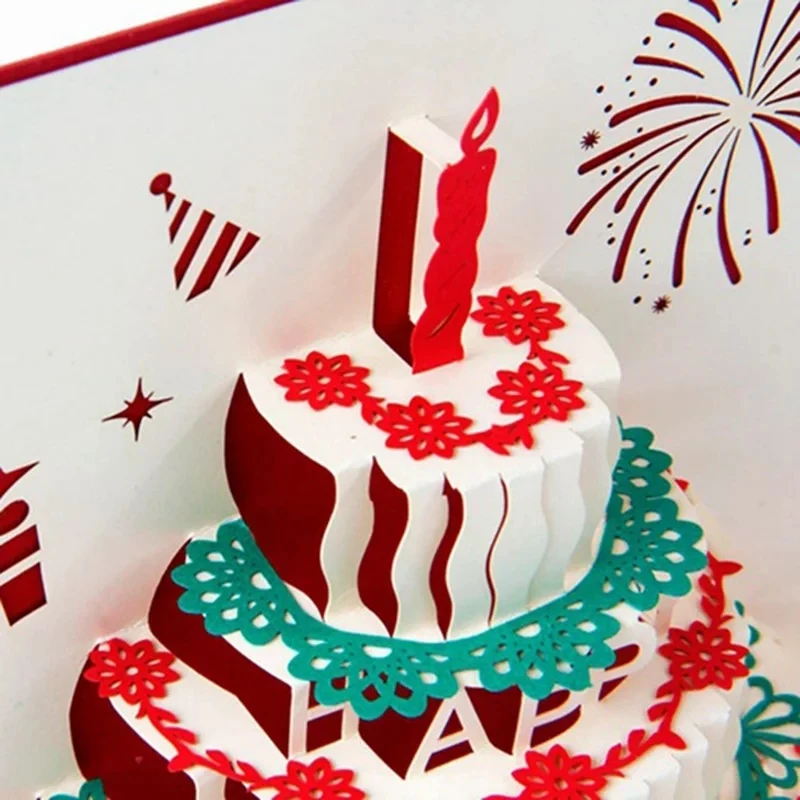 

3D Birthday Card Festival Greeting Card cake gift card Christmas Santa ClausTanksgiving Ratro postcard