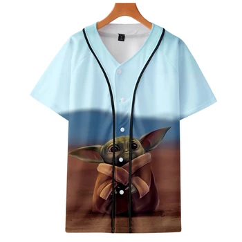 

2019 NEW TV series Star Wars The Mandalorian Yoda baby 3D Print Short sleeve baseball uniform Men/Women Casual jacket Clothes