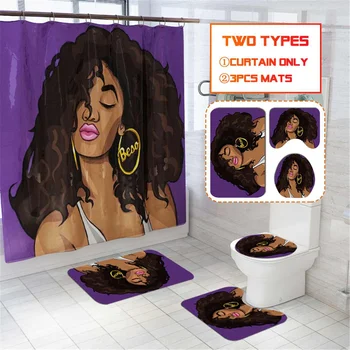 

Bathroom Set With Shower Curtain Luxury African Girl Shower Curtain with Hooks Bath Rug Sets Toilet Cover Bath Mat Set