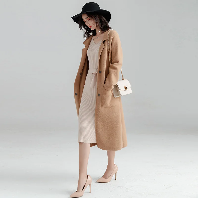 

Winter New Single Breasted Wool Blend Coat And Jacket Turn-Down Collar Ladies Coats Office Lady Loose Womens Long Coats Outwear