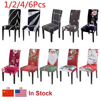 

Urijk 1/2/4/6PCS Chrismas Floral Print Chair Covers Spandex For Wedding Dining Chair Cover Room Stretch Elastic Office