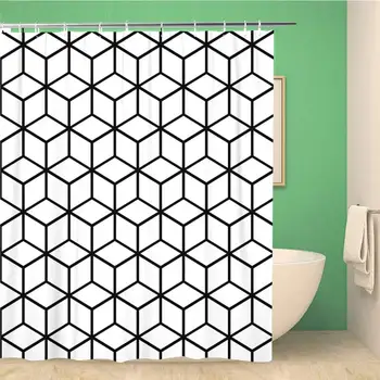 

Bathroom Shower Curtain Pattern Abstract Geometric Black White Cube Triangle Artistic Blocks Polyester Fabric 72x72 inches