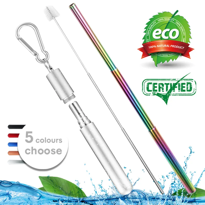 

Stainless Reusable metal straw Telescopic Collapsible foldable drinking straws with case brush foldable eco friendly Bpa free