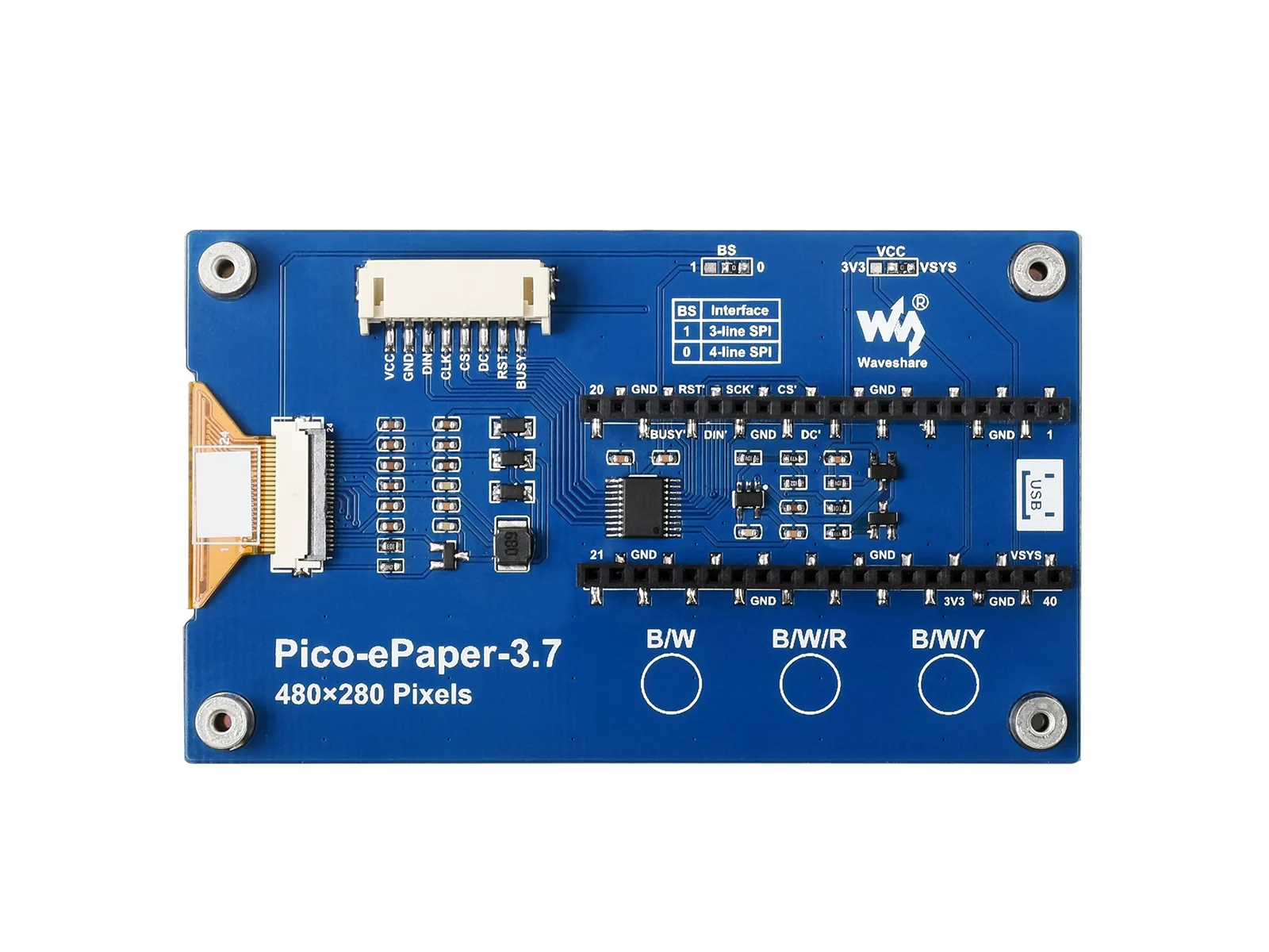 Wavesare-módulo de Exibição E-ink de 3.7 Polegadas para Raspberry pi Pico 480x280 Pixels Preto Branco Interface Spi Quadro demonstração - Imagem 5