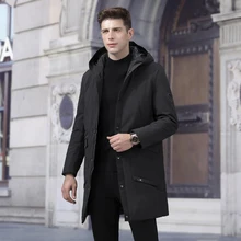 Мужская одежда зима пуховик модный Повседневный тонкий с капюшоном толстый теплый белый утиный пух пуховое пальто мужское длинное пальто мужской