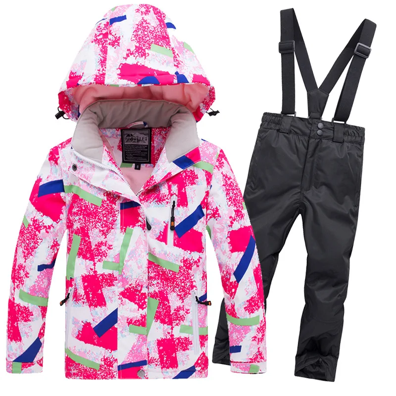 Детский лыжный костюм; Детские брендовые водонепроницаемые теплые зимние куртки и штаны для мальчиков и девочек; зимняя одежда для катания на лыжах и сноуборде - Цвет: 08  1set