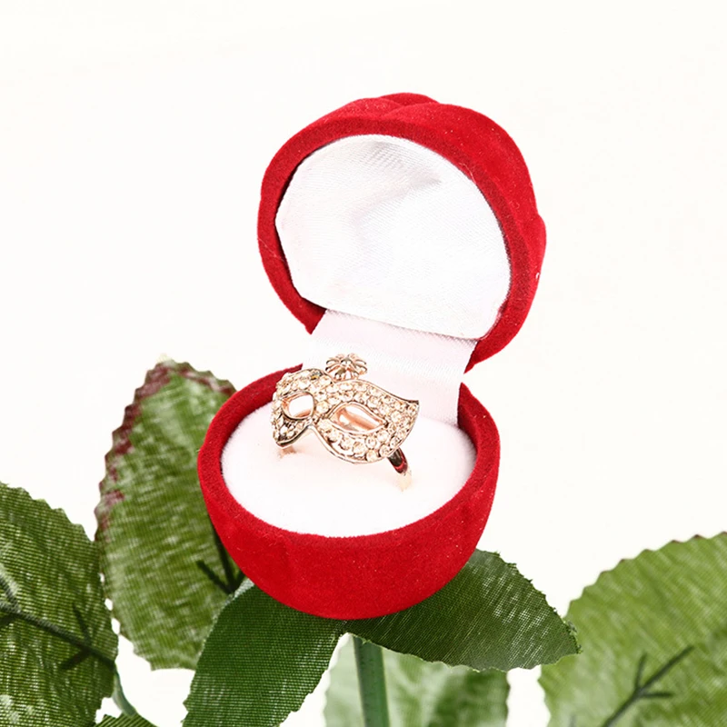

Rose Flower Ring Box Flower Flocking Displa Packing Wedding Propose Engagement Valentine Day Jewelry Storage Gift Case Wholesale