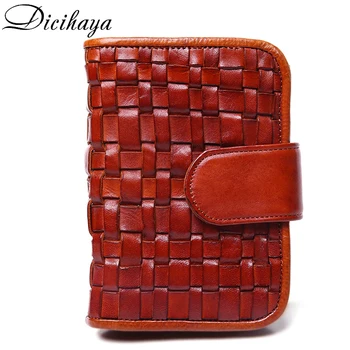 

DICIHAYA Cowhide Leather Men's Women Wallet Short Woven Bag Luxury Brand Clutch bag Simple Fashion Women's Hasp Zipper Wallet