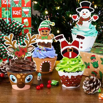 

Hemoton 36 Sets Christmas Cupcake Toppers and Wrappers Cupcake Cake Decorating Picks Home Party Decor Christmas Party Supplies