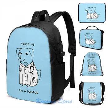 

Funny Graphic print Dogtor USB Charge Backpack men School bags Women bag Travel laptop bag