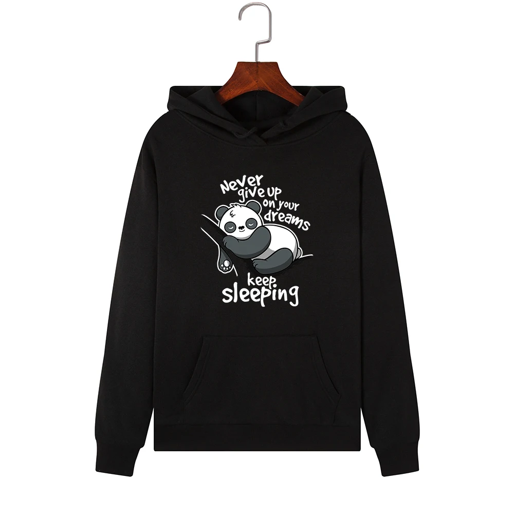  Women Hoodies Sweatshirts Hooded Sweatshirt Cute Animal Panda Letter Never Give Up Print Autumn Win