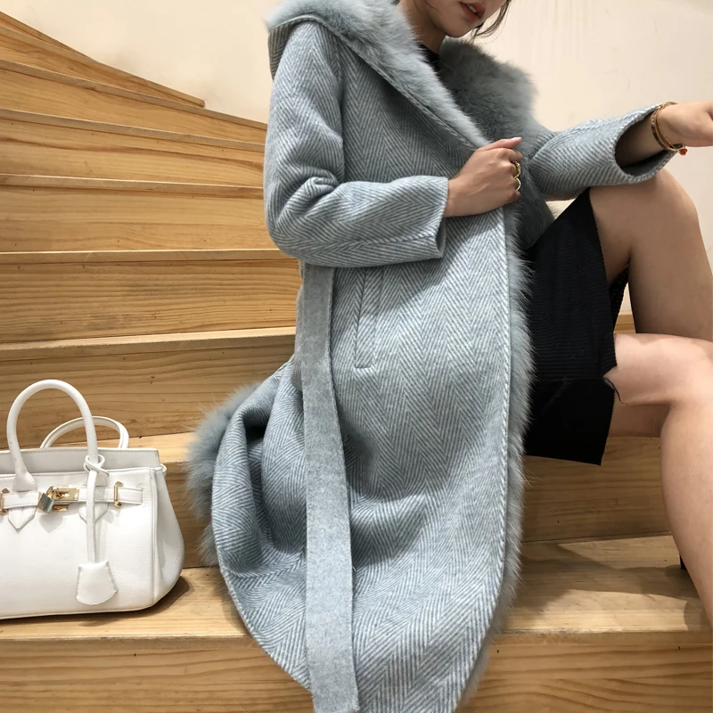 Tcyeek натуральный мех пальто с капюшоном зимняя куртка для женщин одежда корейский Толстый теплый Лисий Мех теплая парка женское длинное пальто пояс 178