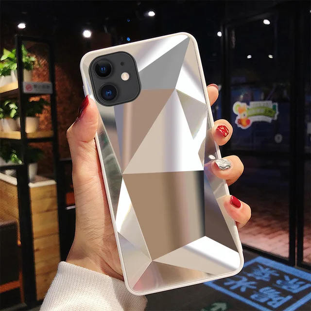 Роскошный Алмазный 3D зеркальный чехол для телефона KJOEW для iPhone 11 Pro Max X XR XS Max 8 7 6 6S Plus, классный чехол для iPhone 11, задняя крышка - Цвет: Серебристый