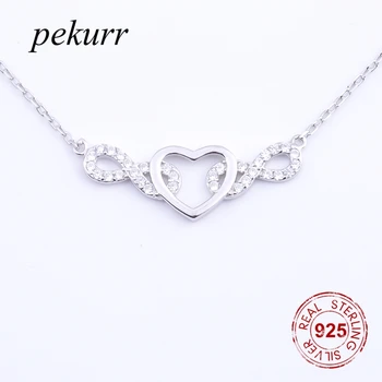

Pekurr 925 Sterling Silver Double CZ Infinity 8 & Hollow Heart Pendant Necklaces For Women Silver Chain Romantic Jewelry Gifts