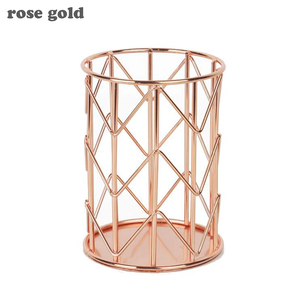 rose gold Корзина для хранения макияжа из розового золота, железный художественный скандинавский цилиндрический чехол, губная помада, кисточка, держатель для ручки, органайзер, офисный стол, Декор - Цвет: rose gold
