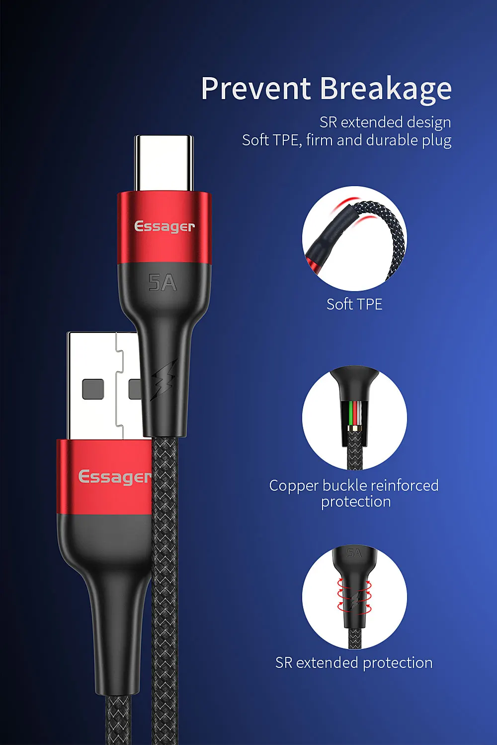 

Essager 5A USB Type C Cable for Huawei Mate 20 P30 P20 Pro Lite Xiaomi Redmi Note 7 USBC Type-C Cord Fast Charging USB-C Wire